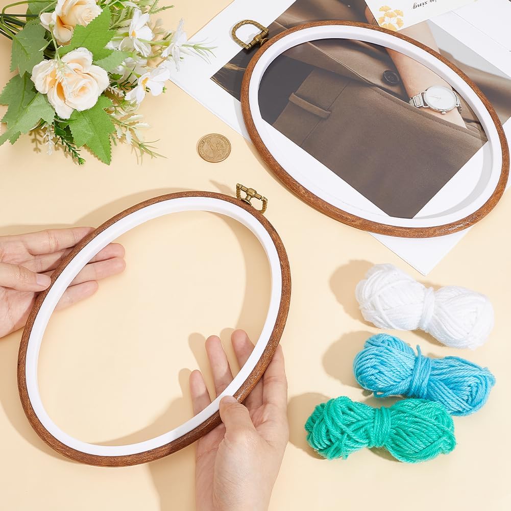 2Pcs 10 Inch Oval Embroidery Hoop Frame Plastic Imitation Wood with