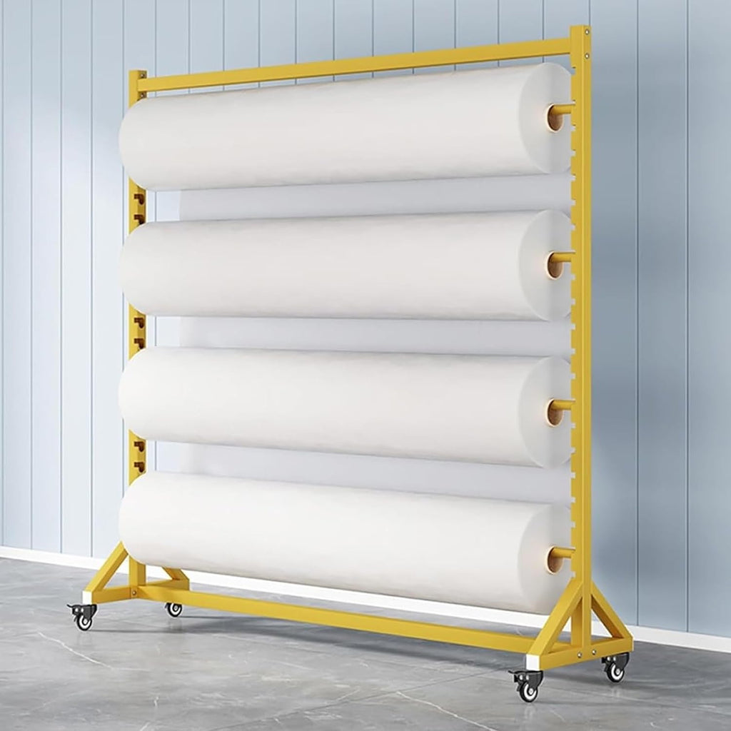 Large Fabric Roll Storage Rack with Adjustable Hanging Rod, Movable