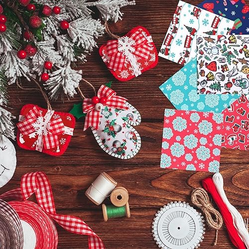 Preboun 300 Pcs Christmas Fabric Squares Quilting 5x5 Inches