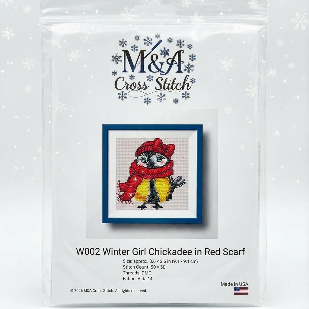 Counted Cross Stitch Kit for Adults, Winter Chickadee, 14 Count Aida