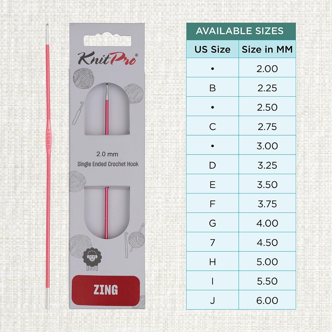 KnitPro Zing Single-Ended Crochet Hook | 2mm