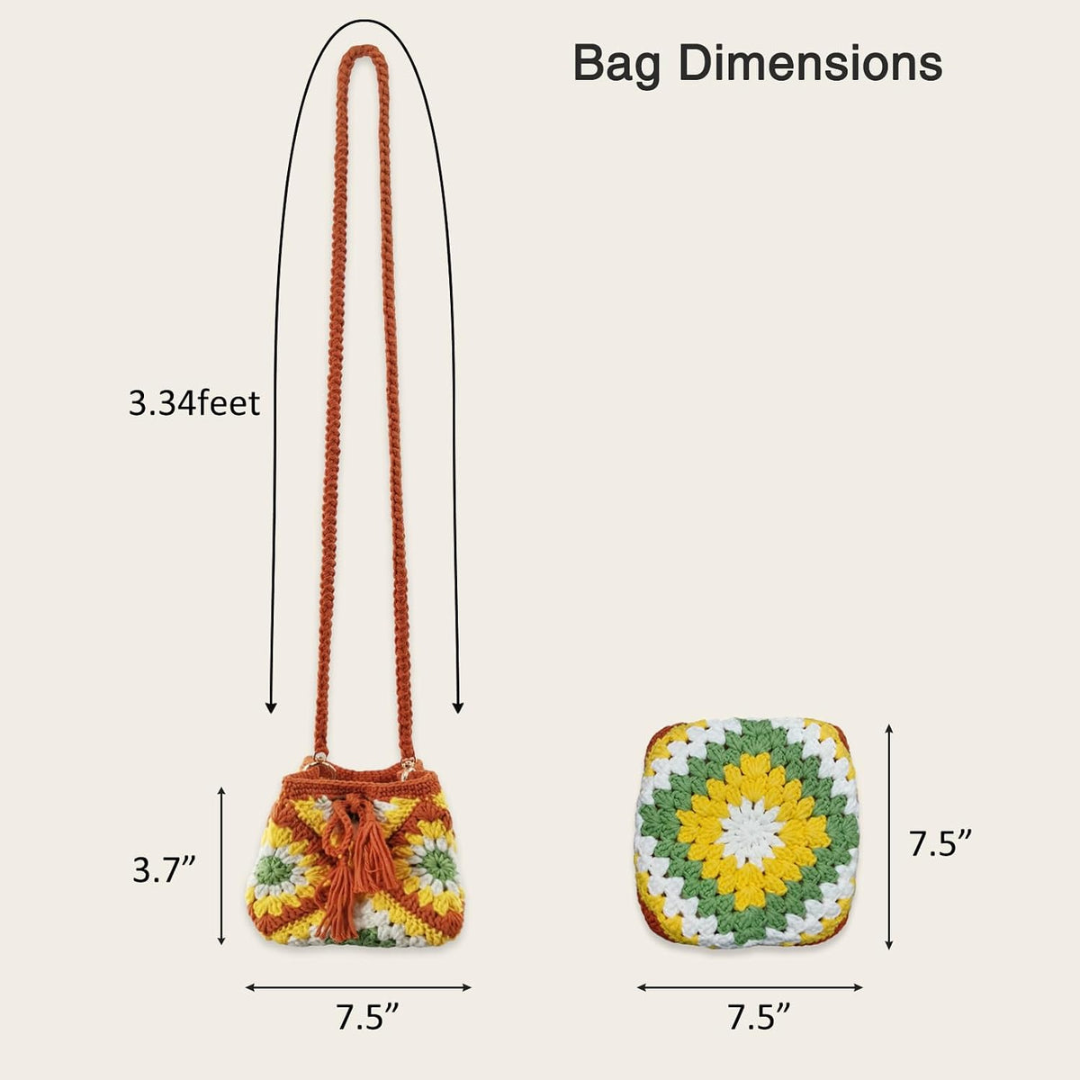 Noocro Crochet Kit Granny Square Shumai Bag, Purse, Complete DIY Kit