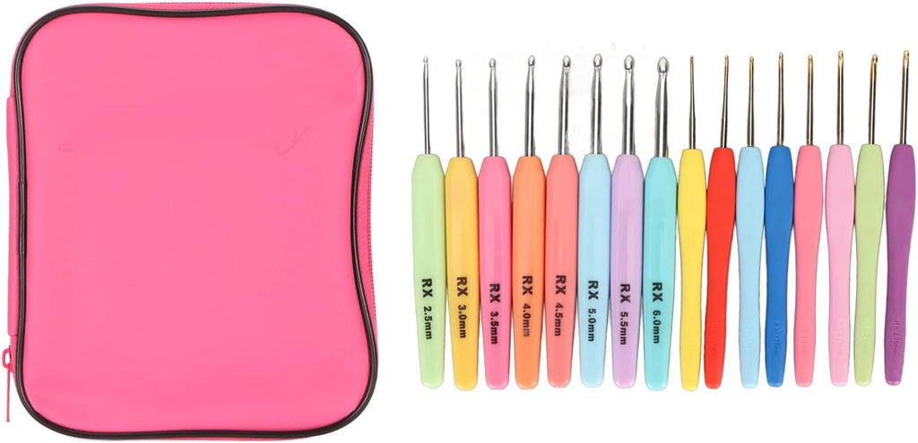 16PCS Ergonomic Aluminum Crochet Hooks Set with PU for DIY Hand