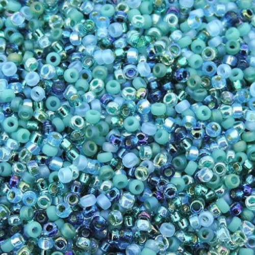 Miyuki Glass Seed Beads Round, Size 15/0, "Touch of Teal Mix, 8.2 Gram