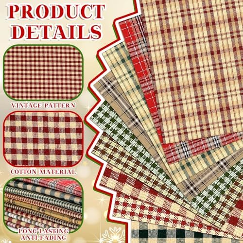 Hahafelt 10 Pcs 18" x 22" Christmas Plaid Fabric