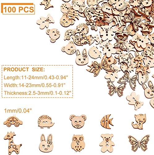 arricraft 100 Pcs Animal Style Wooden Sewing Buttons, 2-Hole Rabbit