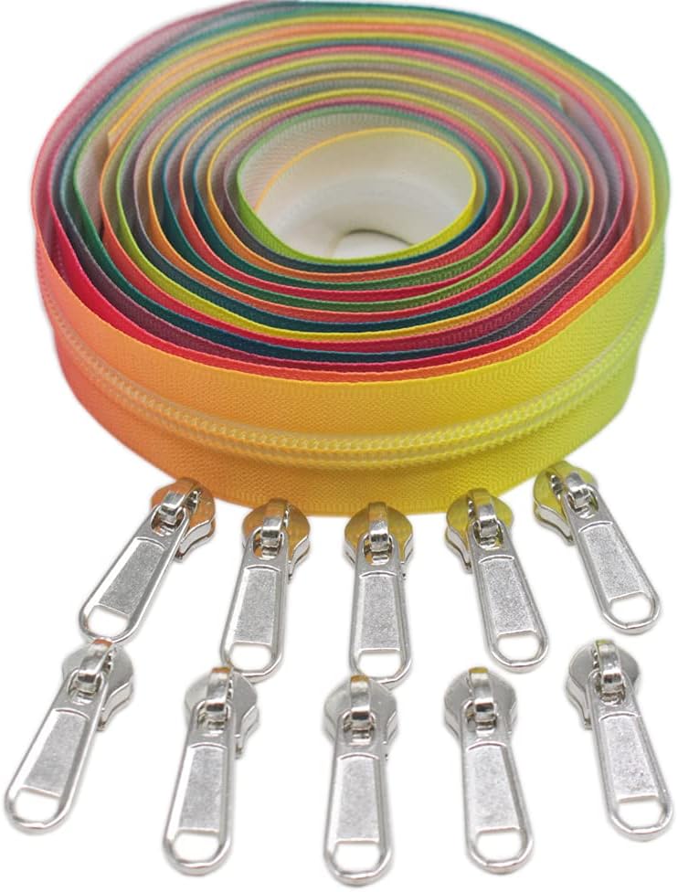 YaHoGa #5 Colorful Nylon Coil Zippers by The Yard 5 Yards Bulk