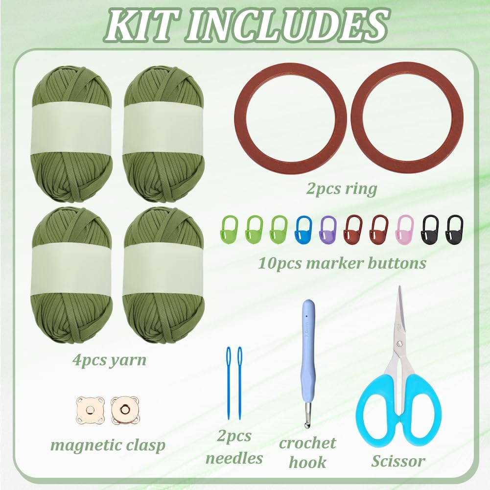 FREEBLOSS Crochet Bag Kit for Beginners Wooden Handle Crochet Tote Bag