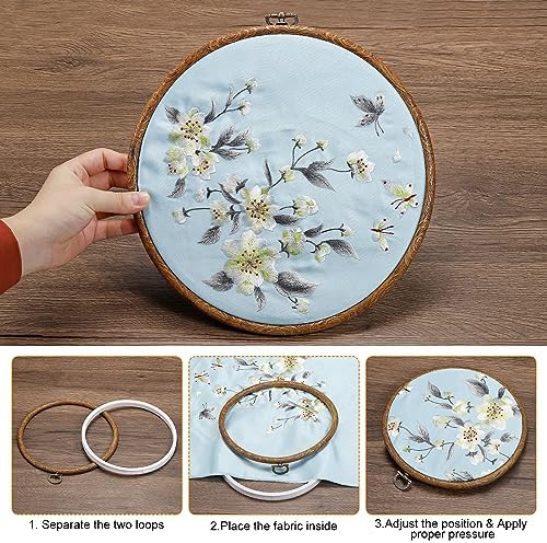 PATIKIL 4 Pieces Embroidery Hoops Set Imitated Wood Frame Circle Oval