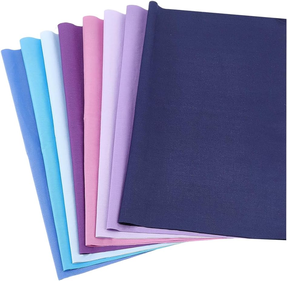 CRASPIRE 8Pcs 100% Cotton Quilting Fabric Bundles Solid Color Blue