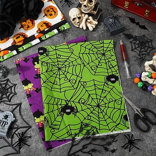 Whaline 12Pcs Halloween Cotton Fabric Bundles 18 x 22 Inch Spider Web