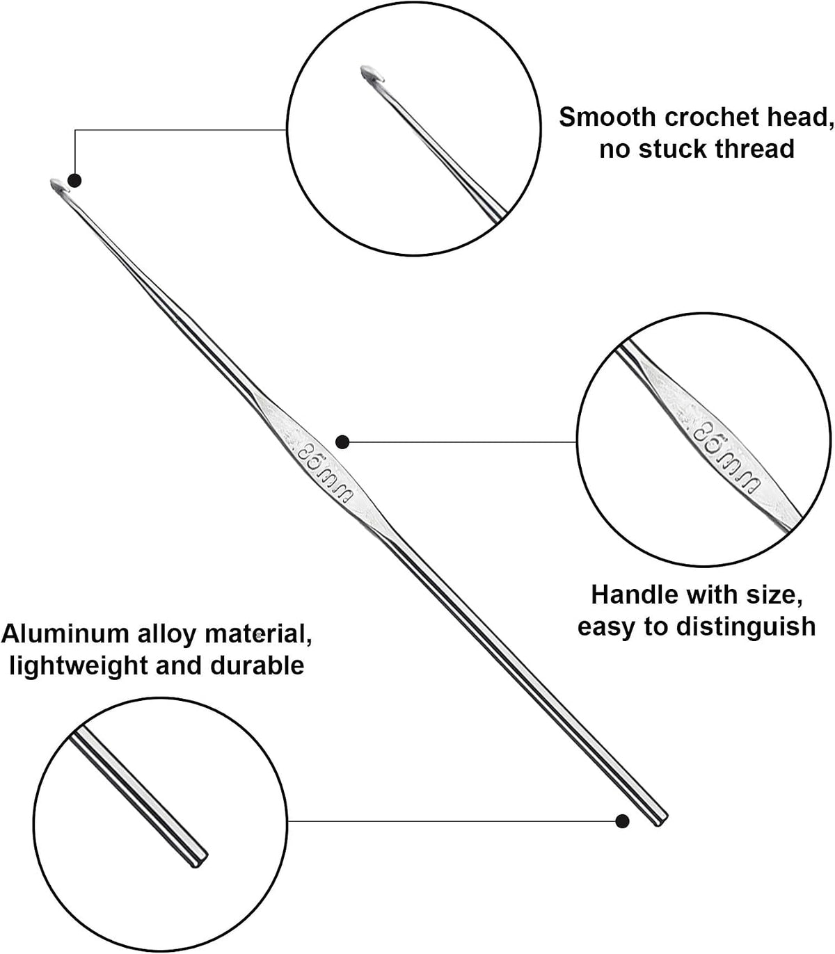 Skweawert 6Pcs 0.85mm Stainless Steel Crochet Hook