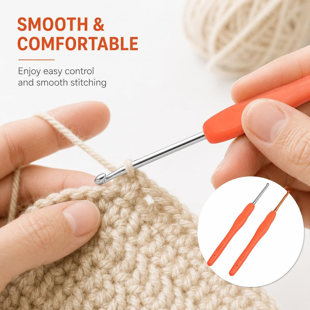 2-Pack 2.5mm Crochet Hooks, Ergonomic Soft Grip Knitting Needles for