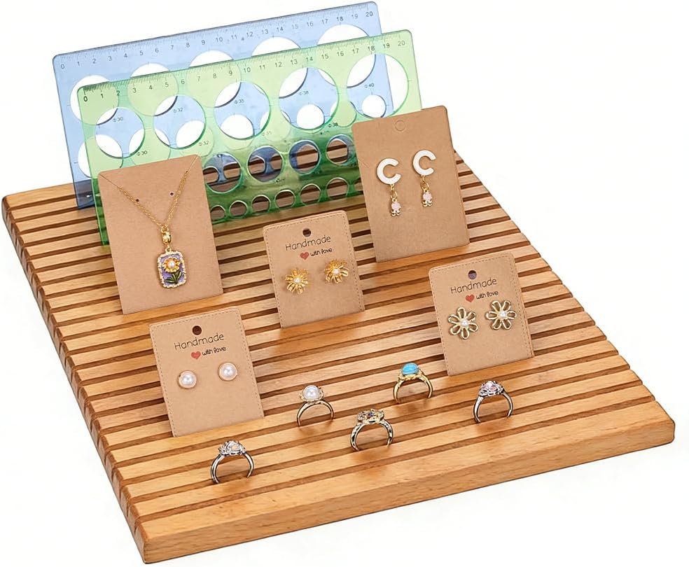 NBEADS 22-Slot Wooden Quilting Ruler Stand, 13.8x11.5x0.6 Inch