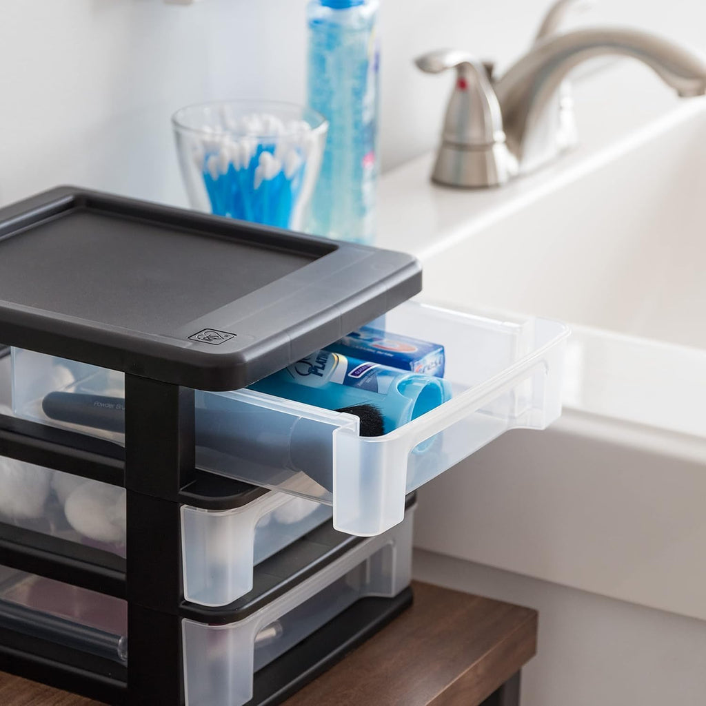 IRIS USA 4-Pack, 3-Drawer Small Plastic Stacking Desktop Organizer