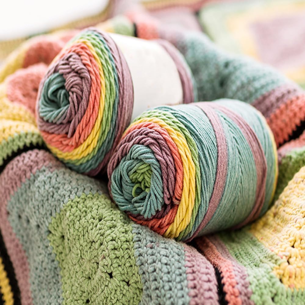 Yarn, Soft Acrylic Knitting Wool Rainbow Color Hand-Woven for Scarf