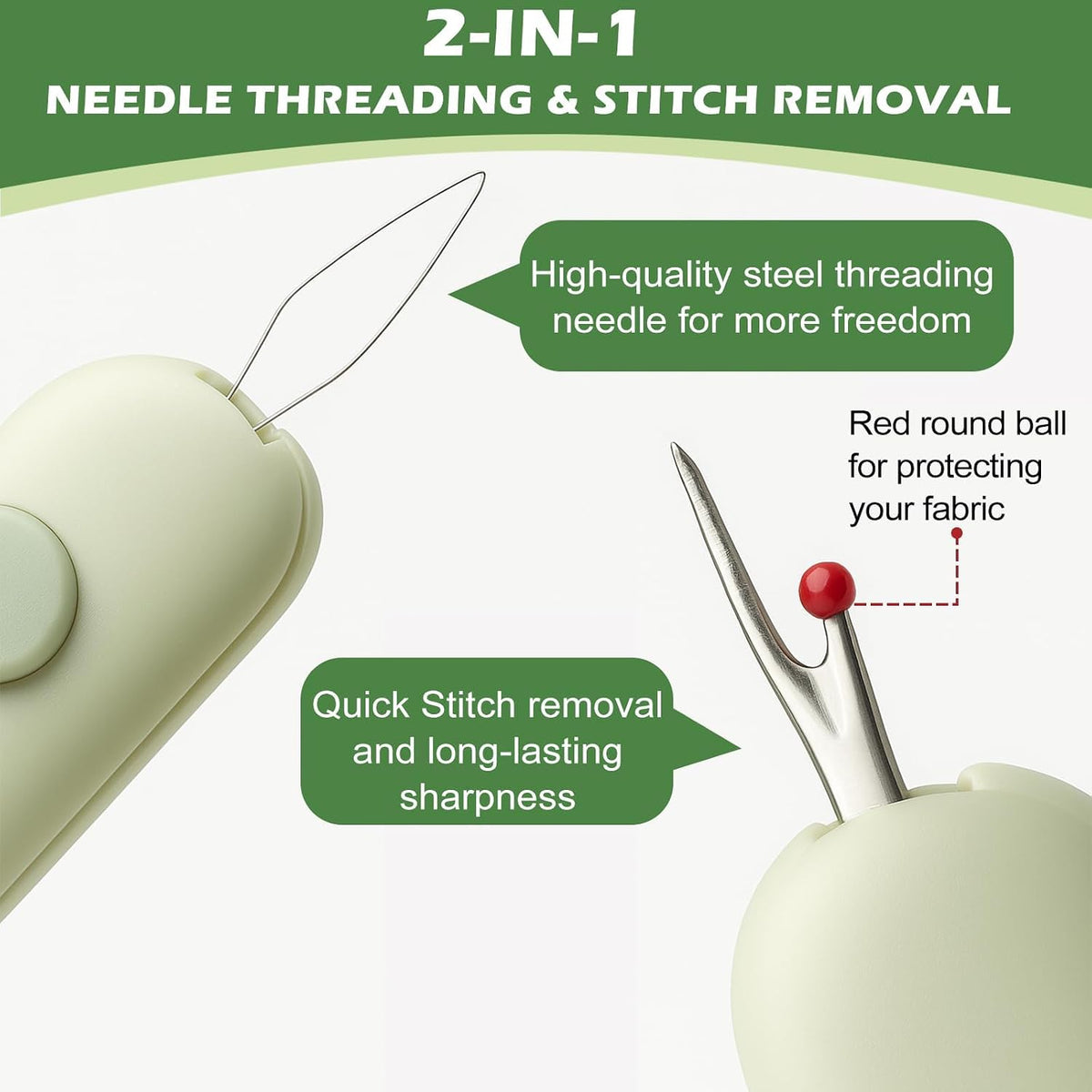 3 in 1 Automatic Needle Threader & Seam Ripper Tool with Storage, 3PCS