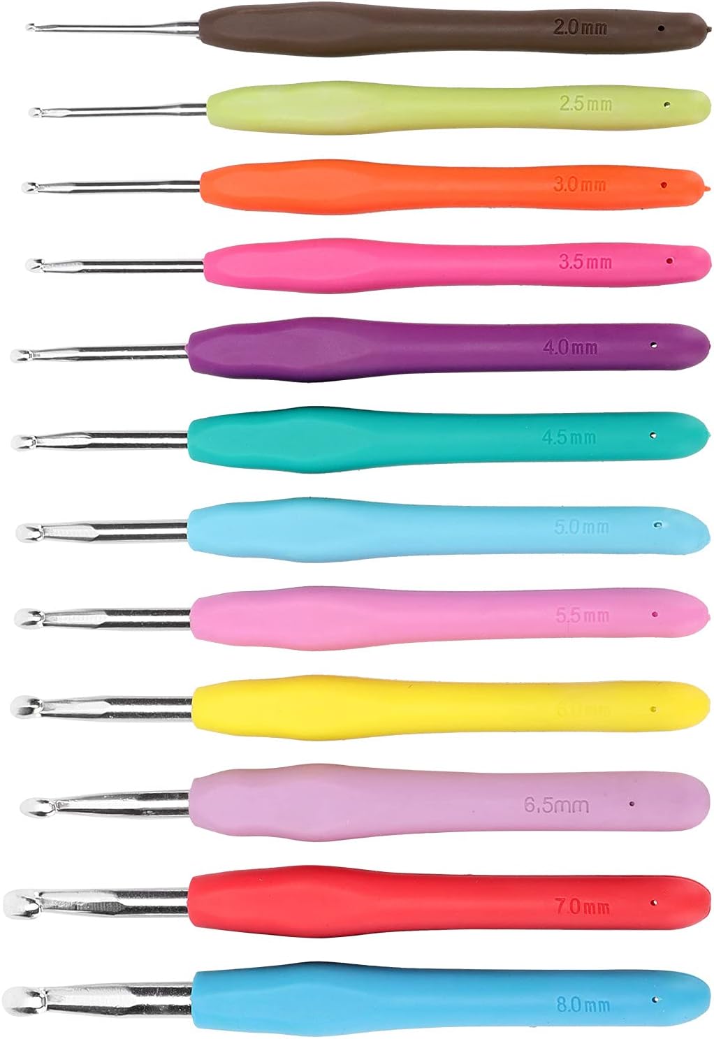 Adfaga 12Pcs Ergonomic Crochet Hooks Set with Soft TPR Handle Aluminum