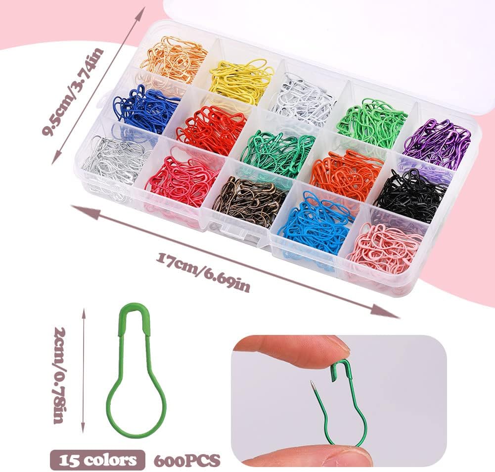 Lunarm Safety Pins 600pcs, Colorful Metal Knitting Bulb Pins Storage