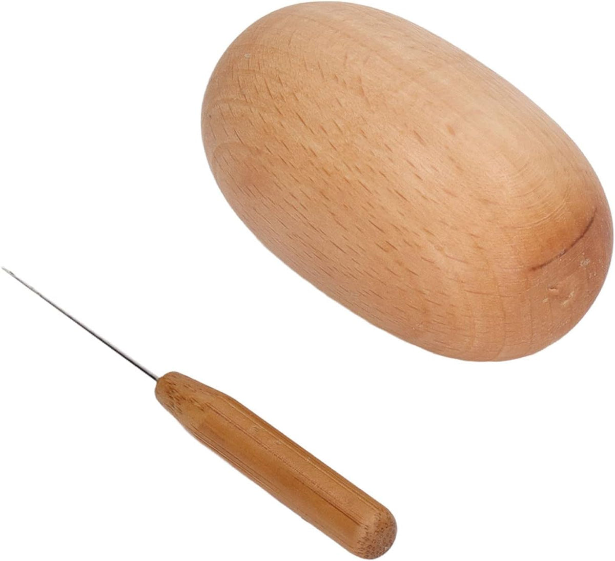 Beechwood Darning Egg with Needle for Socks and Gloves Repair, 6 x