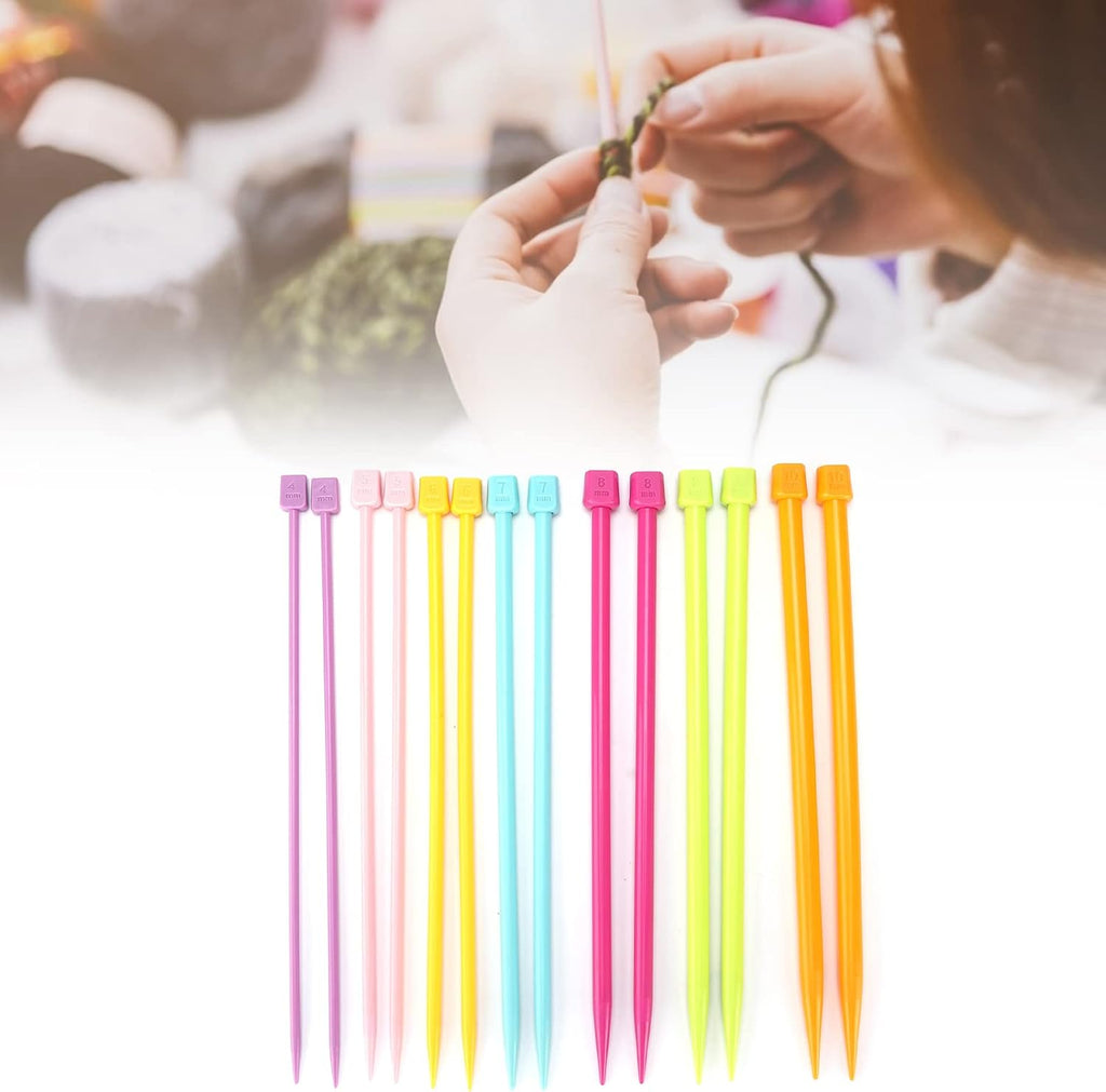 OPPWONG 14Pcs Multicolour Knitting Needles, Portable Plastic Sweater