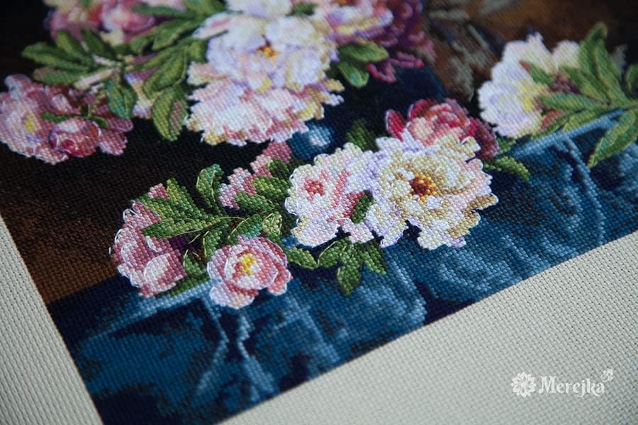 Merejka Counted Cross Stitch Kit for Adults – Lush Peonies K-101