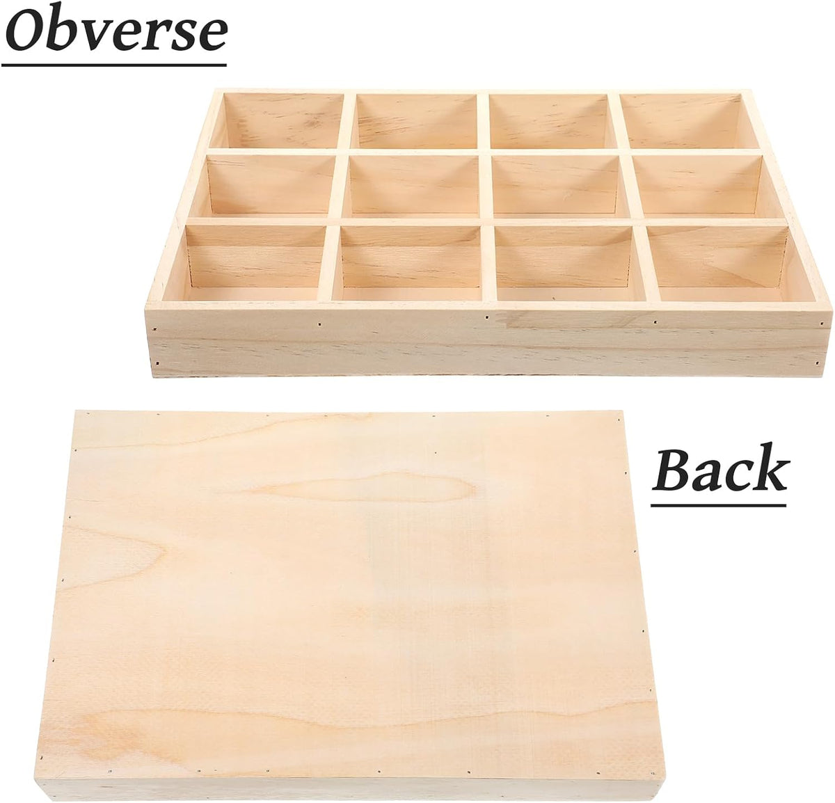 Kegeeei 2 Pack Wooden Sorting Tray Grid Display, Wood Divided