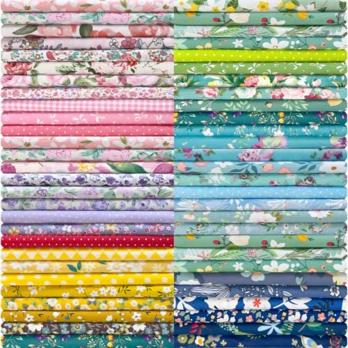 Aubliss Floral Cotton Precut Squares, 50-Piece 10-Inch Bundle