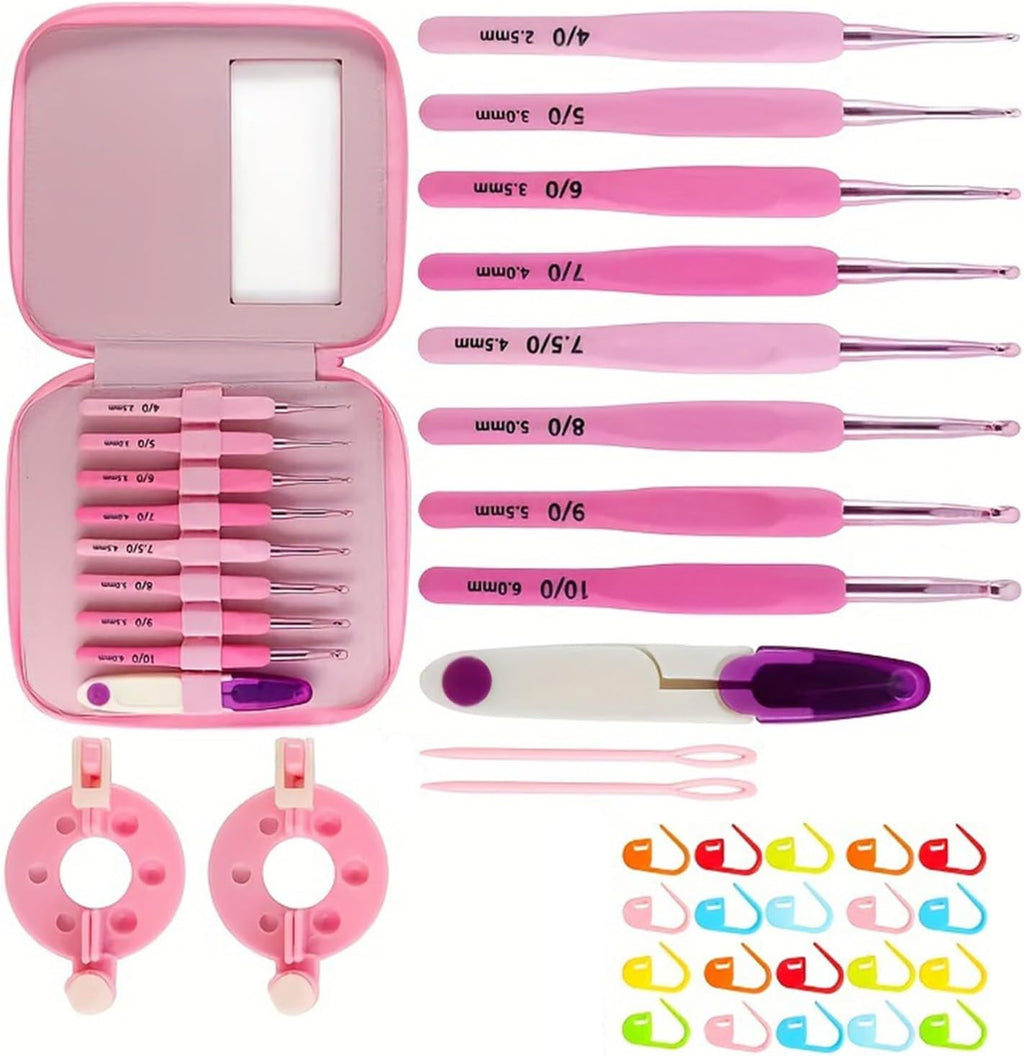 8Pcs Ergonomic Crochet Hook with Storage Case and Knitting Accessories