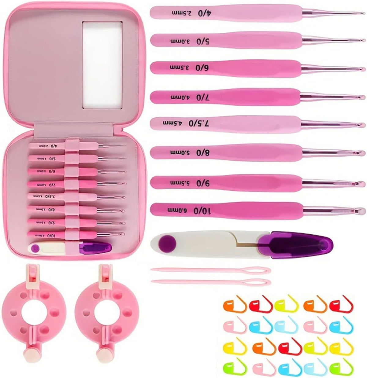 8Pcs Ergonomic Crochet Hook with Storage Case and Knitting Accessories