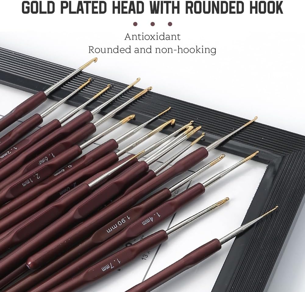 16Pcs Lace Crochet Hooks Set 0.5mm-2.5mm, Ultra Fine Stainless Steel