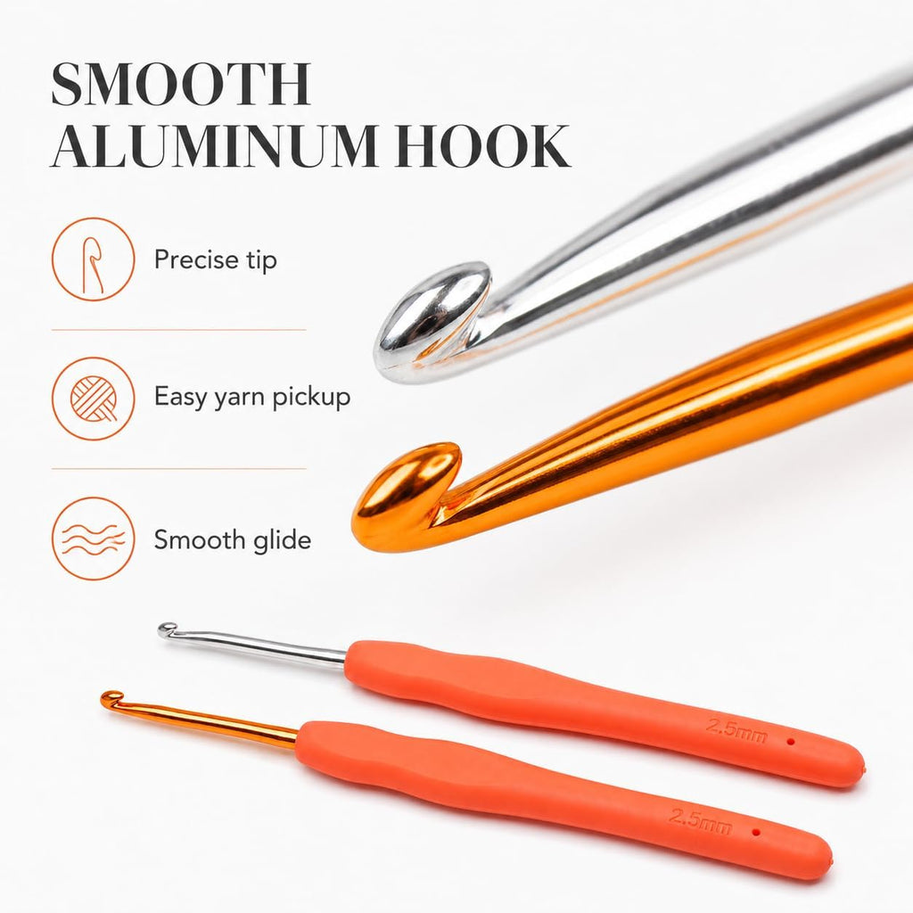 2-Pack 2.5mm Crochet Hooks, Ergonomic Soft Grip Knitting Needles for