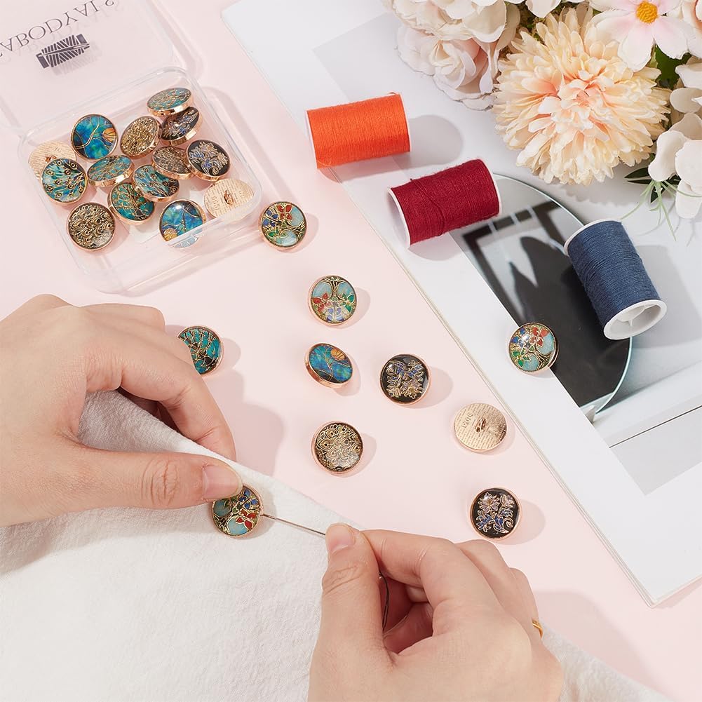 24Pcs 6 Styles Mixed Color Vintage Enamel Shank Flower Unique Button