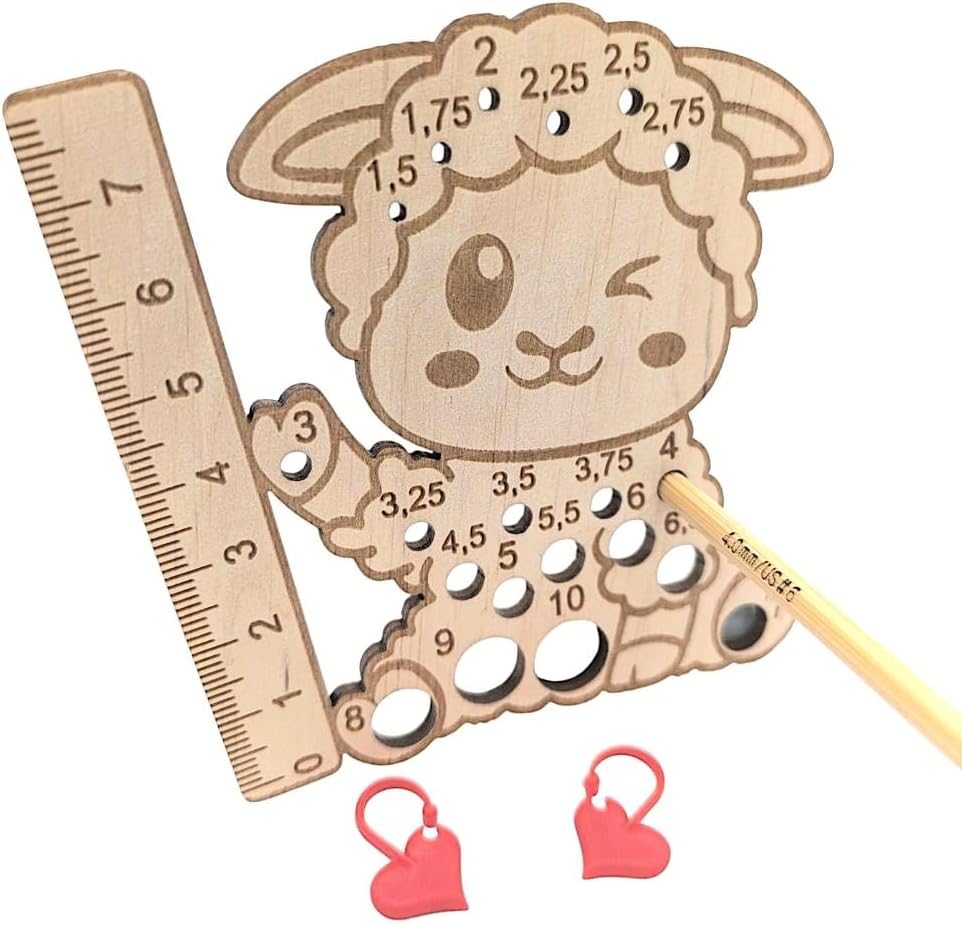 Birch Wood Sheep-Shaped Knitting Needle Gauge – Adorable Needle Sizer