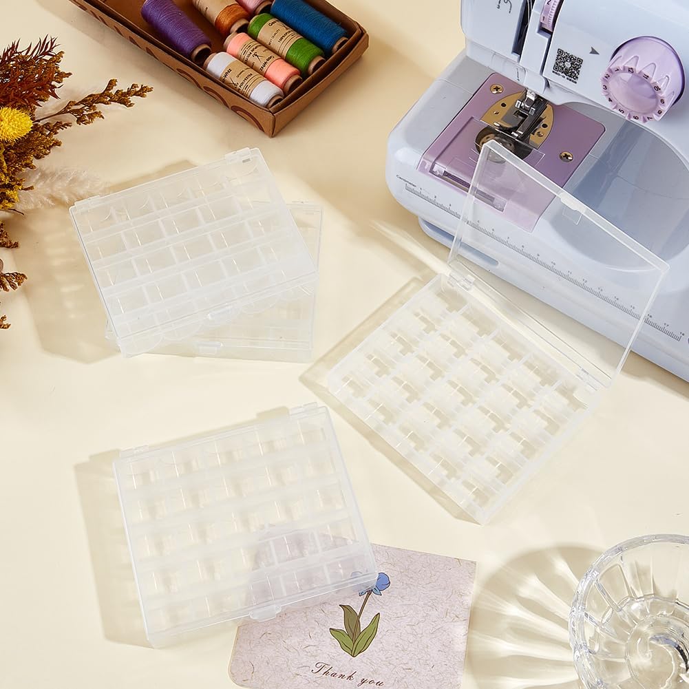 4Pcs 25 Grids Clear Bobbin Storage Empty Box Spools Plastic Case