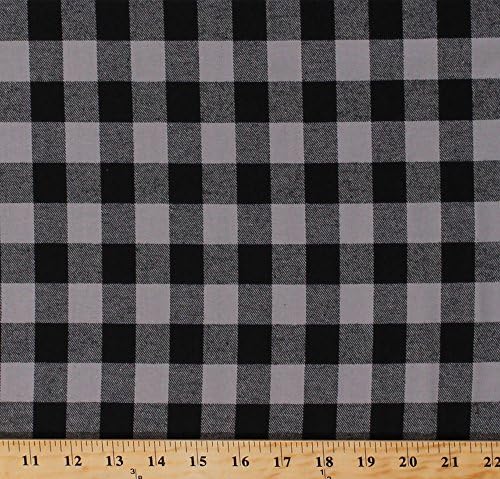 Gray Black Buffalo Plaid Flannel 1"x0.75" Check Fabric by The Yard