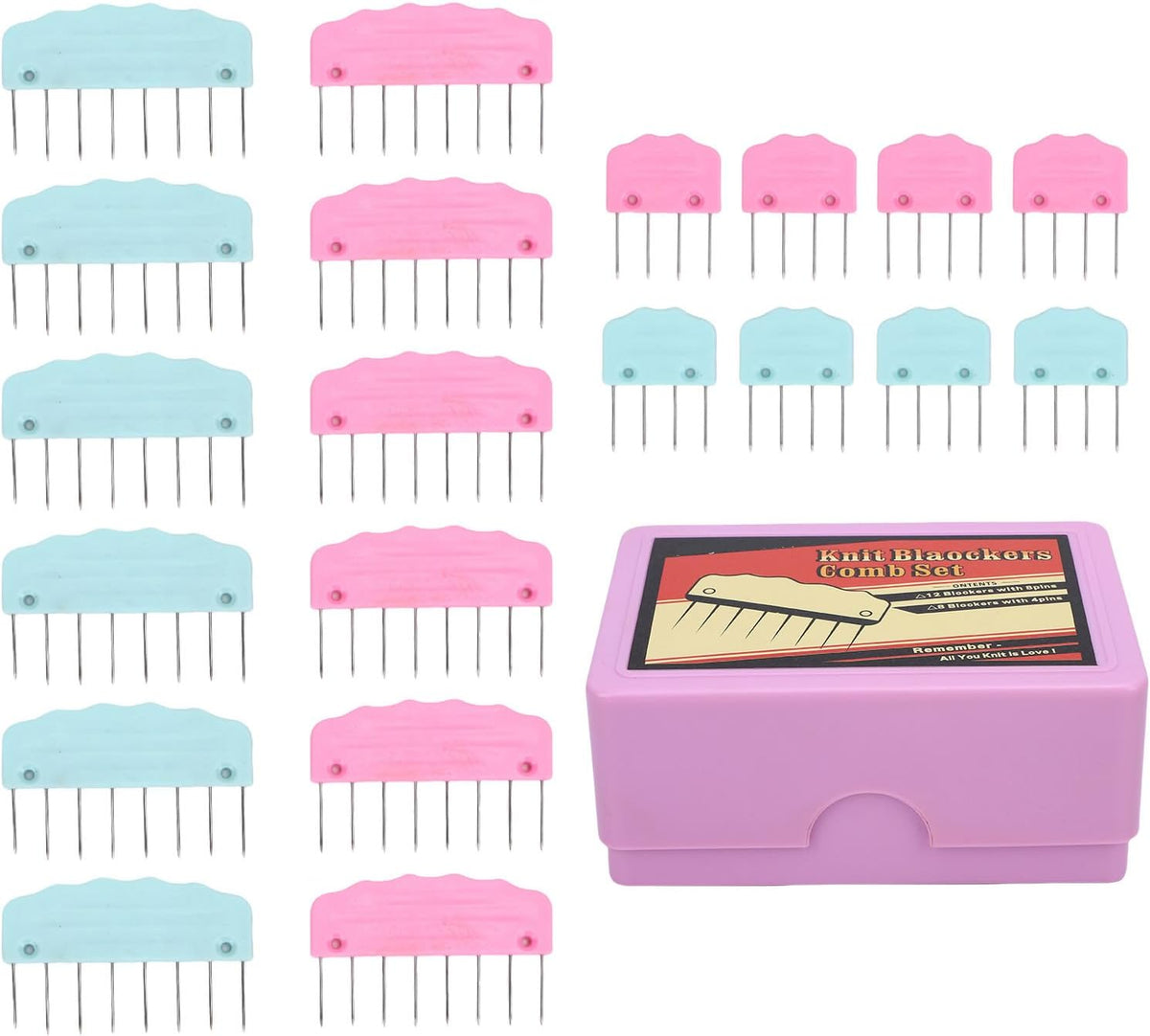 RiToEasysports Knit Blocking Pins Kit with 20 Stainless Steel Combs