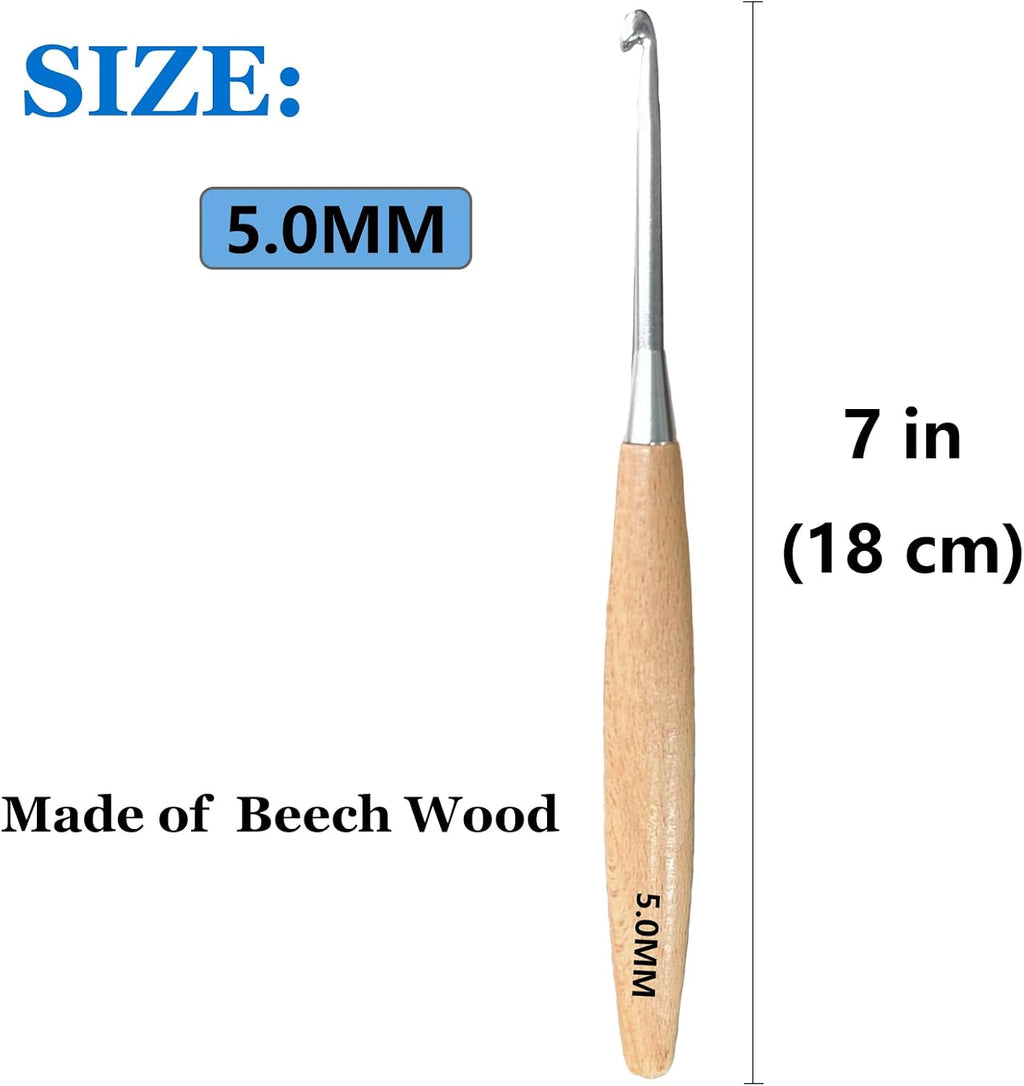 BsHooker Beech Wood Handle Crochet Hooks,5mm Ergonomic Crochet Hooks