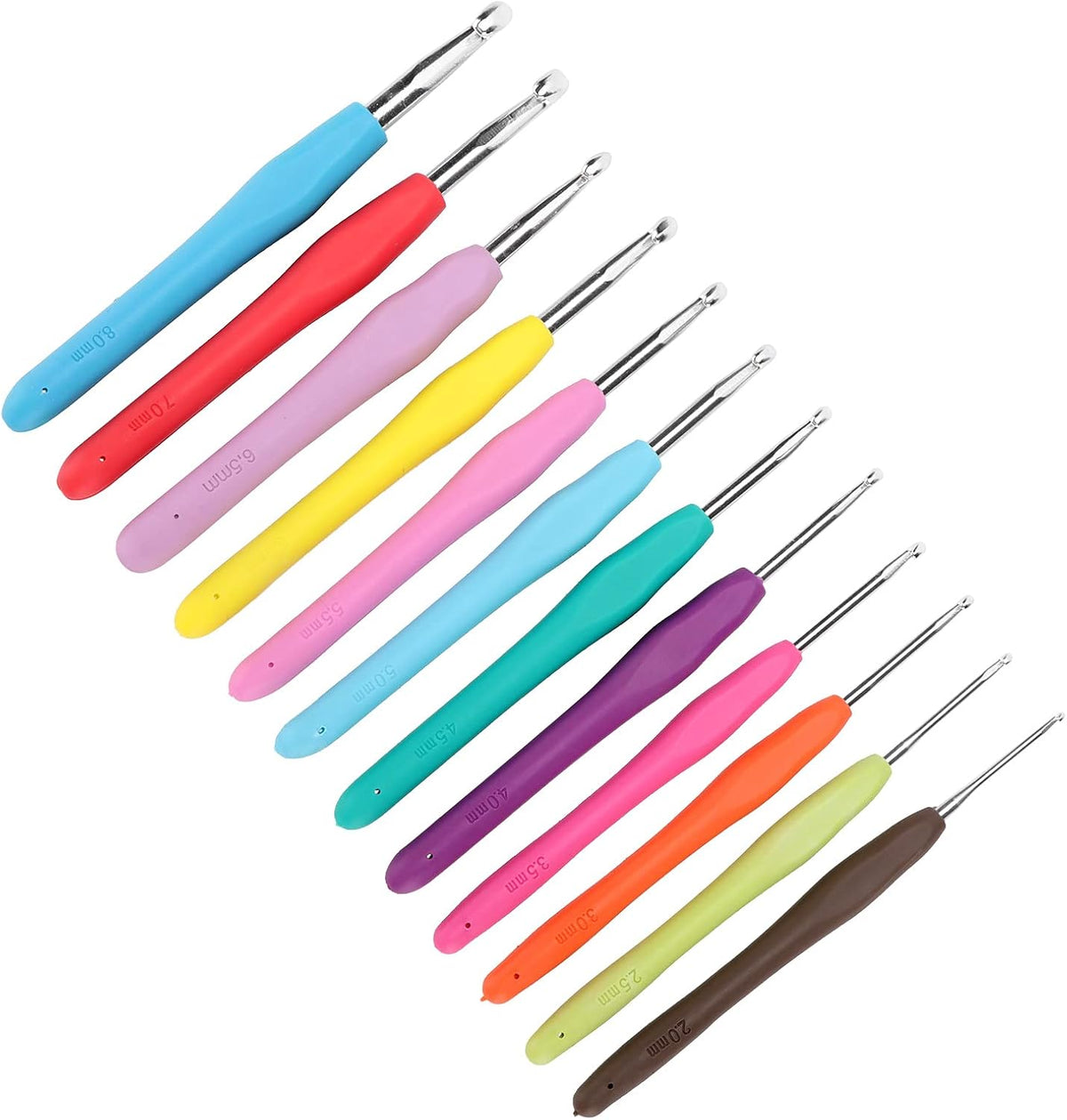 Adfaga 12Pcs Ergonomic Crochet Hooks Set with Soft TPR Handle Aluminum