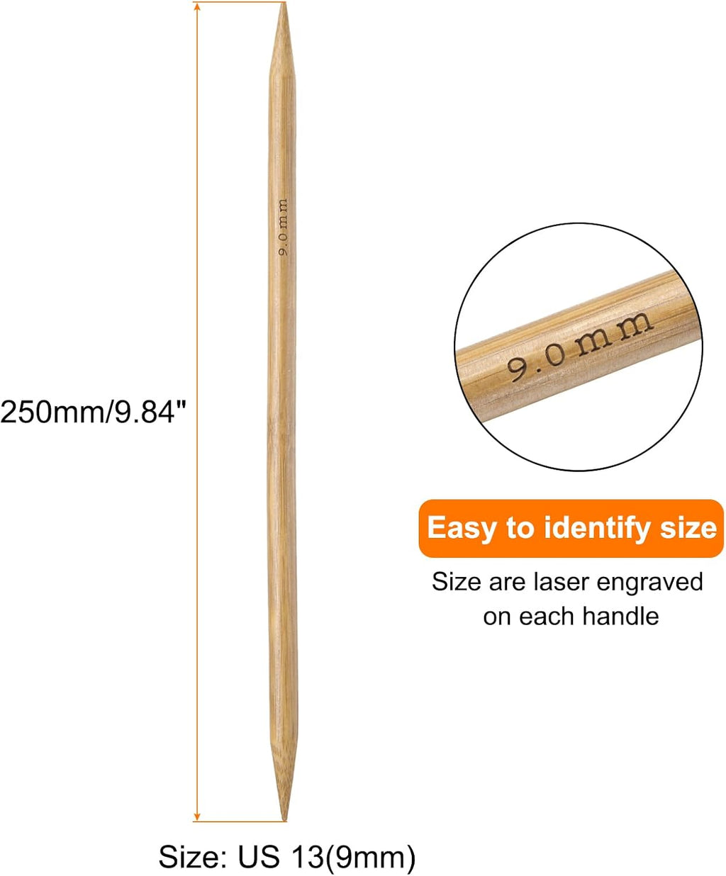 HARFINGTON 8Pcs Bamboo Knitting Needles Double Pointed Size US 13(9mm)