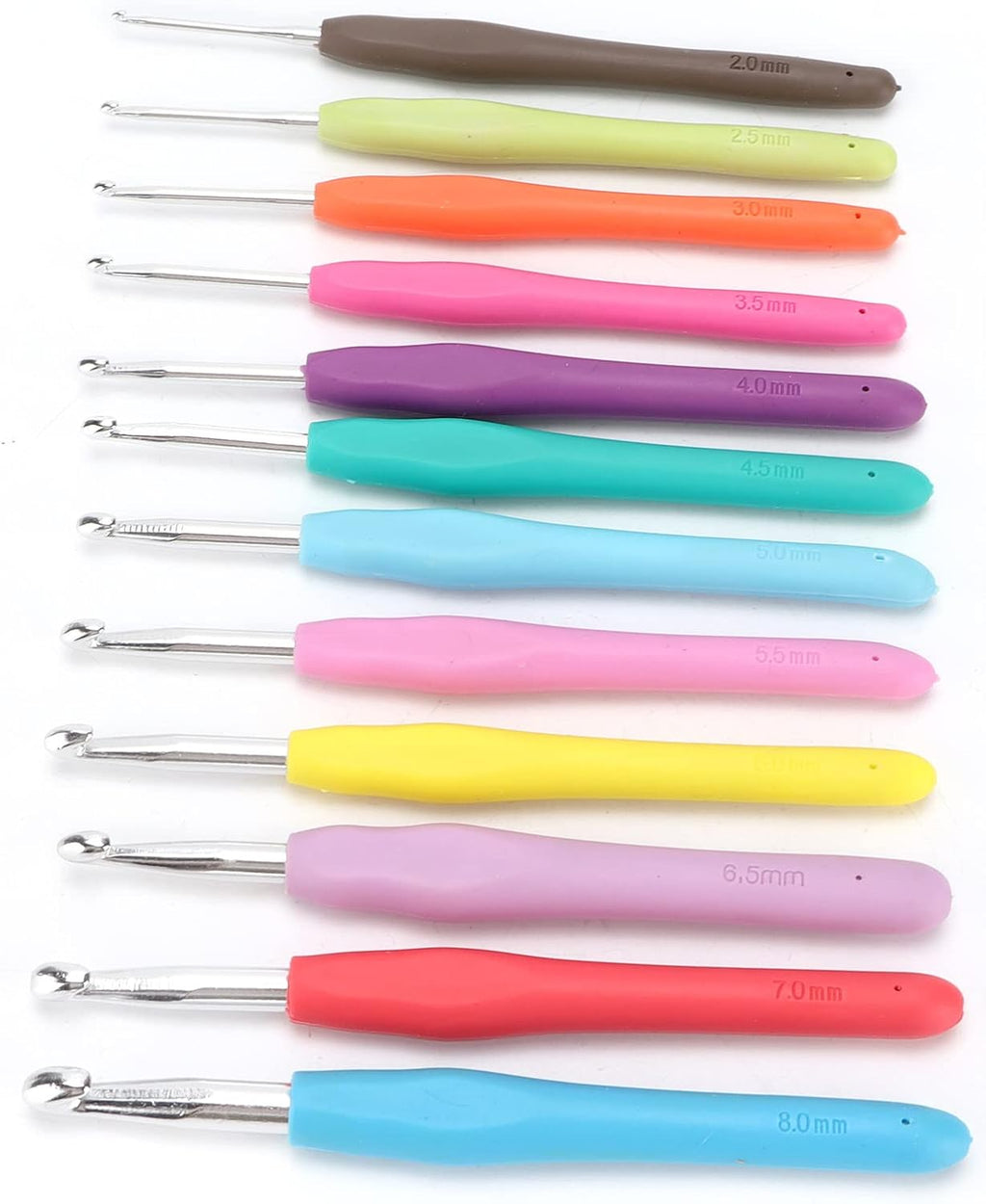 Adfaga 12Pcs Ergonomic Crochet Hooks Set with Soft TPR Handle Aluminum