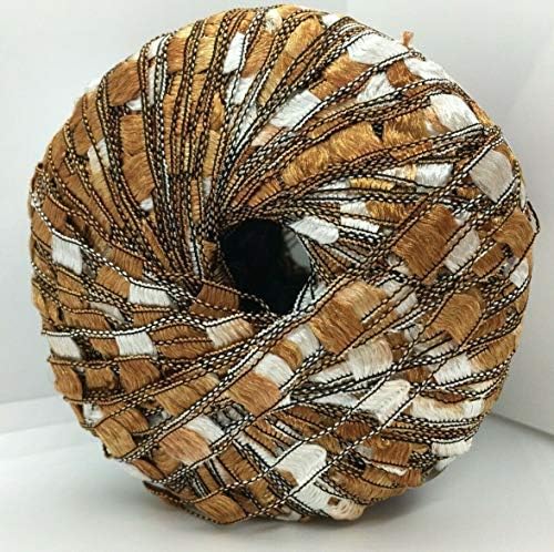Berlini Ladder Ribbon Maxi Yarn #125 Copper-Brown, Brown, White