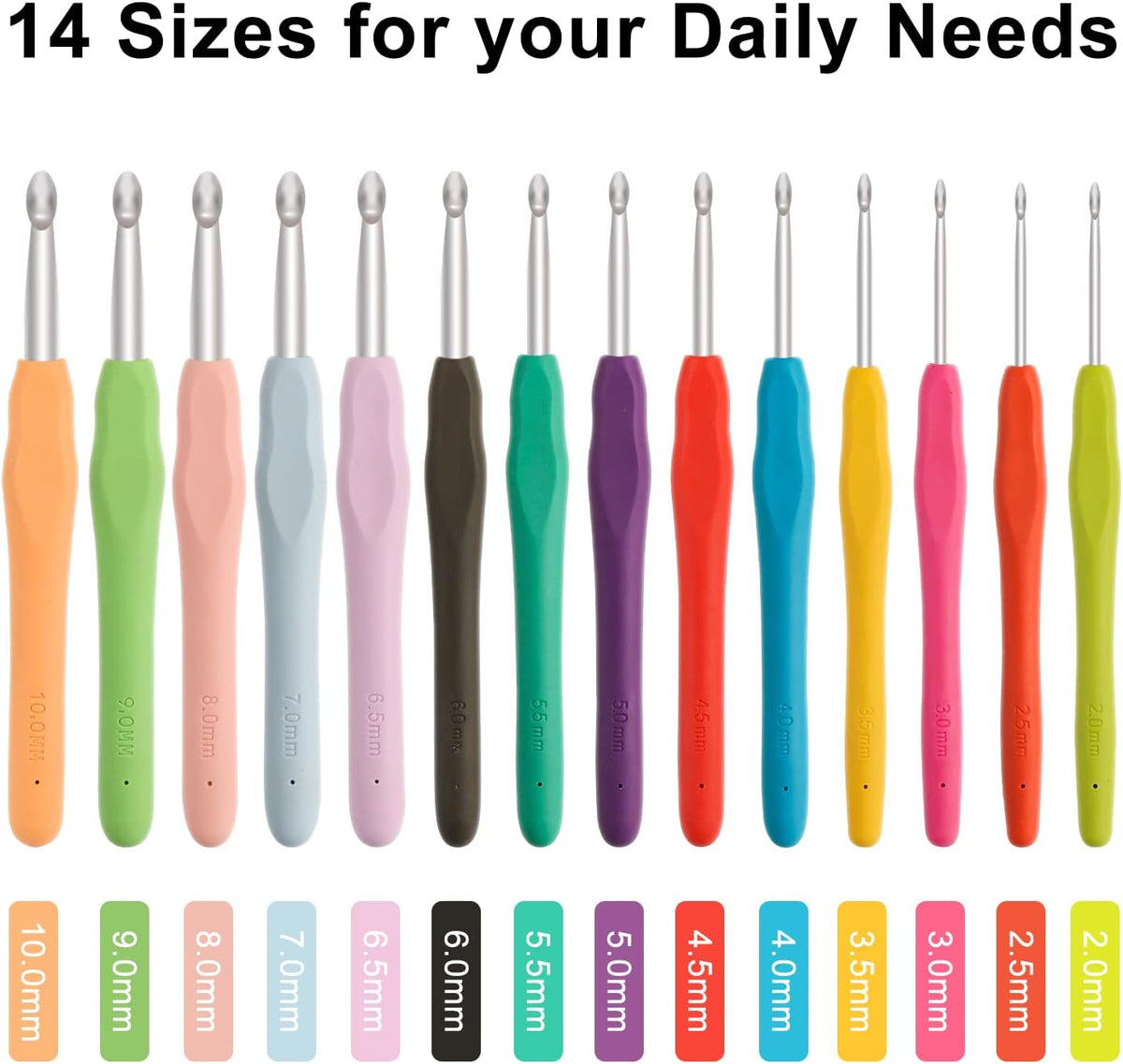 OWill 14 Piece Crochet Hook Set, Soft Grip Ergonomic Crochet Needles