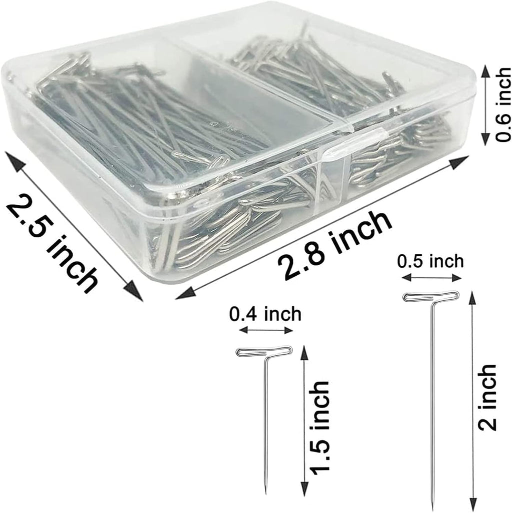 Benvo 150Pcs Steel T-Pins Assorted Two Sizes Wig Pins Nickel Plated