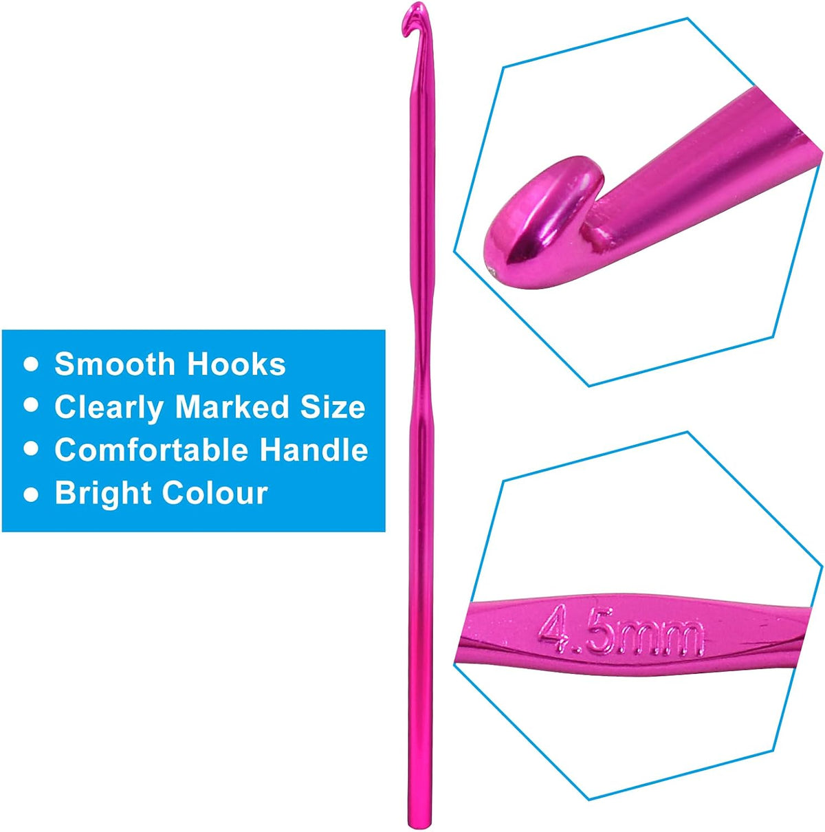 Auvotuis 4.5mm US Size 7 Aluminum Crochet Hook Knitting Needles, 6Pcs