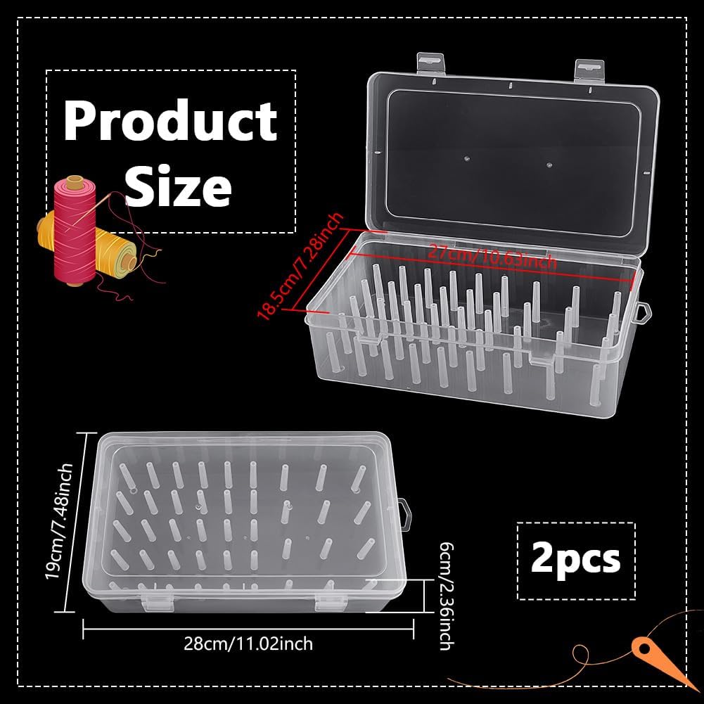 NBEADS 2Pcs 48 Spools Sewing Thread Box Storage, Clear Plastic Thread
