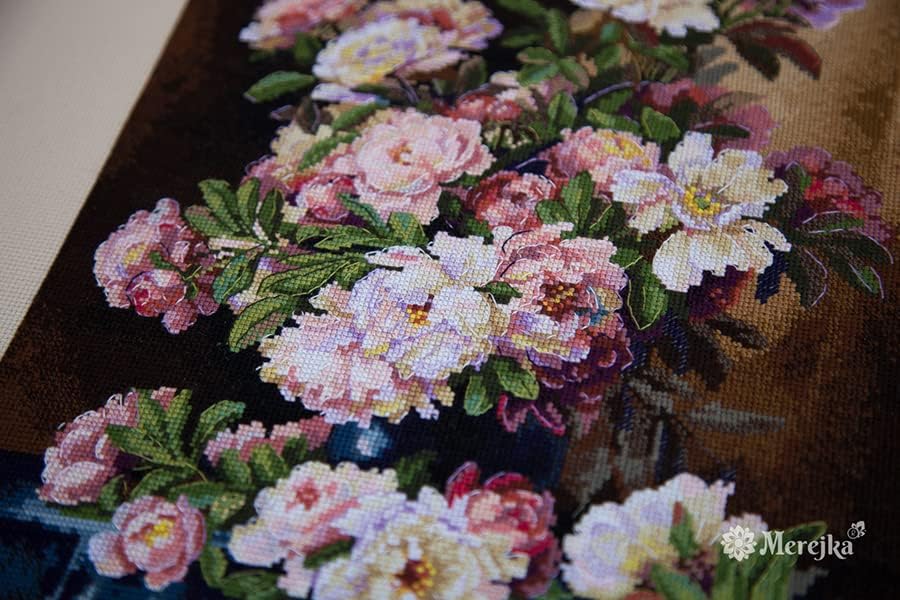 Merejka Counted Cross Stitch Kit for Adults – Lush Peonies K-101