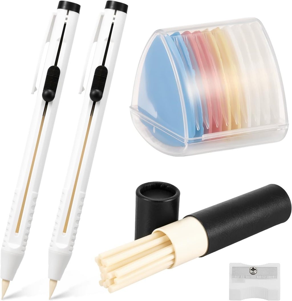 38 Piece Tailors Chalk & Fabric Pencil Set, Refillable Mechanical