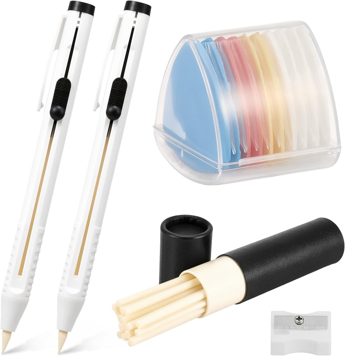 38 Piece Tailors Chalk & Fabric Pencil Set, Refillable Mechanical