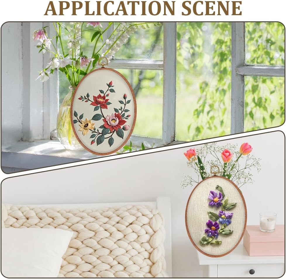 2Pcs 10 Inch Oval Embroidery Hoop Frame Plastic Imitation Wood with